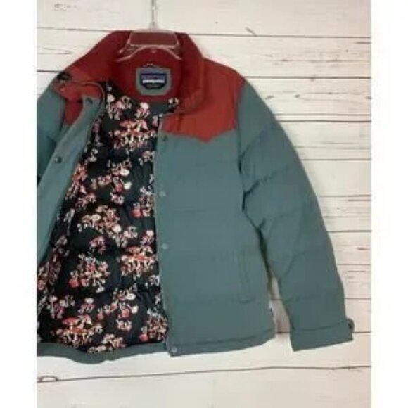 Patagonia Women's XL Extra Large Bivy Burgundy Gray Blue Down Winter Jacket Coat - Picture 9 of 14
